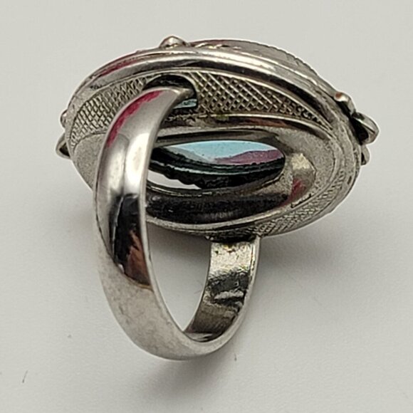 Vintage Whiting And Davis BAG Blue Crystal Cocktail Ring Size 7.5 Silver Tone - Picture 5 of 9